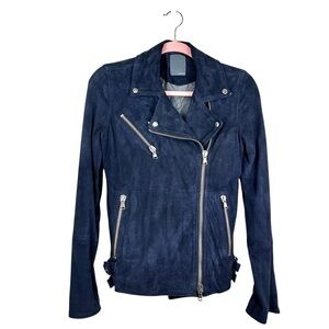 Lot 78 Italian Leather Suede Moto Jacket in Navy Blue Size IT 38 (Best Fit 4-6)